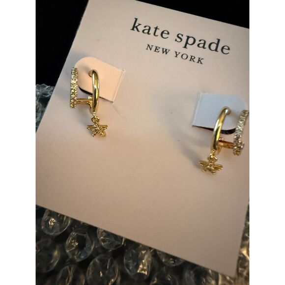 NWT Kate Spade Sparkly Pavé Star Double Mini Hoops Earrings - Picture 1 of 9